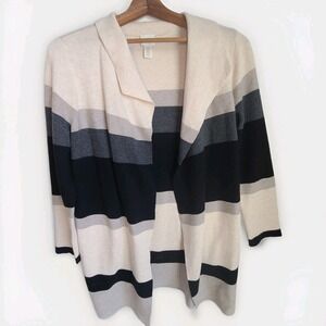 Chicos Women 0 Petite Cashmere Blend Cardigan‎ Sweater Zenergy Tan/Black/Grey